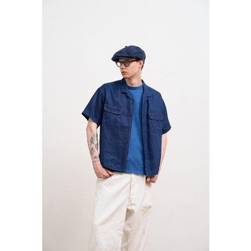 Nigel Cabourn ナイジェルケーボン メンズ OPEN COLLAR SHIRT LINEN INDIGO 正規品 80520011011の画像