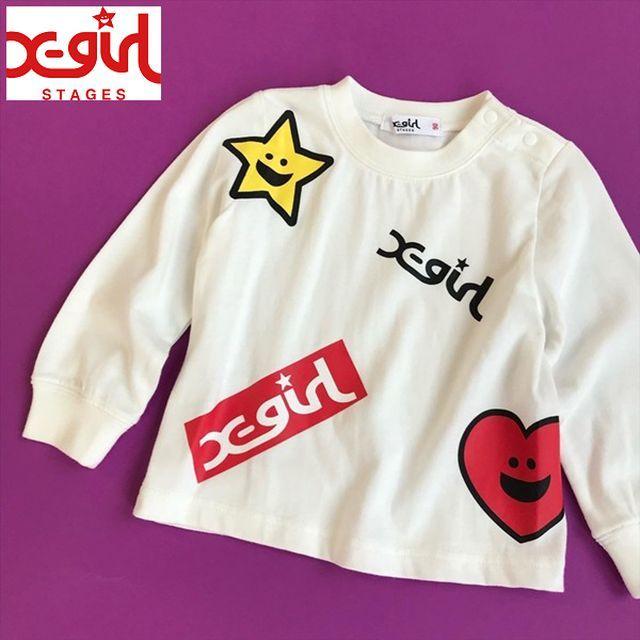 ☆セール SALE☆ エックスガールステージス X-girl Stages キラッキー&ハート ロゴプリント Tシャツ 長袖 ロンT ポップ ロゴ キッズ 子供 人気 ブランド :9203212:FAITHSTORE 通販 ロゴプリントパーカー ホワイト ピンク 半袖 ガールズ キッズ ハート 可愛い
