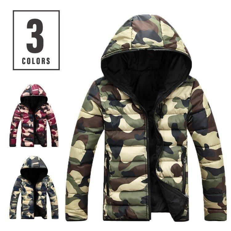 迷彩 中綿ジャケット メンズ Xs L 全3色 秋 冬 アウター 防寒 防風 フード パーカー カモフラ 軽量 赤 緑 青 レッド グリーン ブルー Ccd 0005 保障