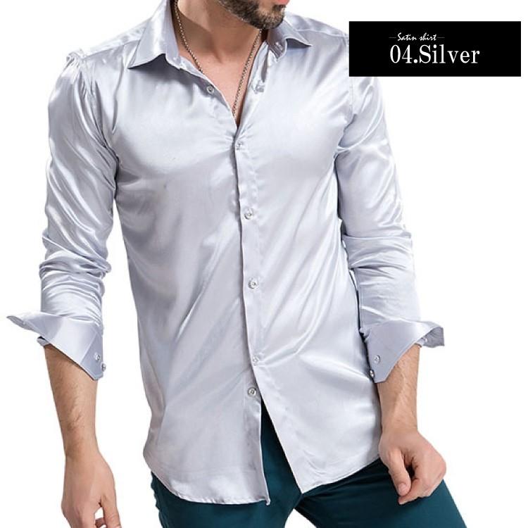 サテンシャツ ドレスシャツ メンズ 長袖 光沢 シャツ ブラウス ステージ 舞台 衣装 パーティー ダンス 宴会 ポリエステル 無地 シンプル ワイシャツ Cms 0006 Cms 0006 Non Rubbish 通販 Yahoo ショッピング