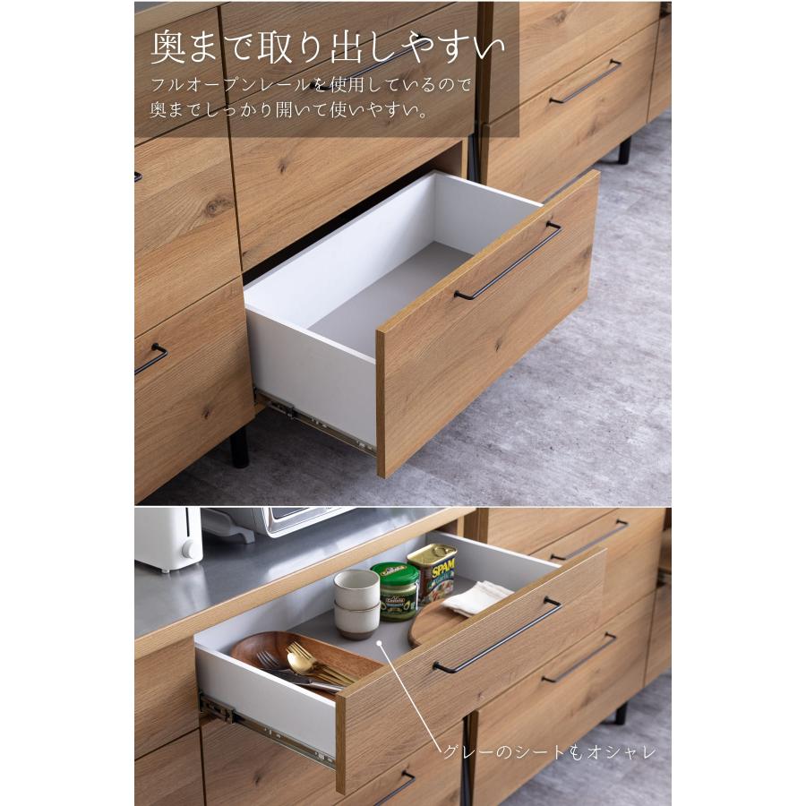 キッチンボード 124cm 関家具 ステンレス ウッド調 ブラックスチール