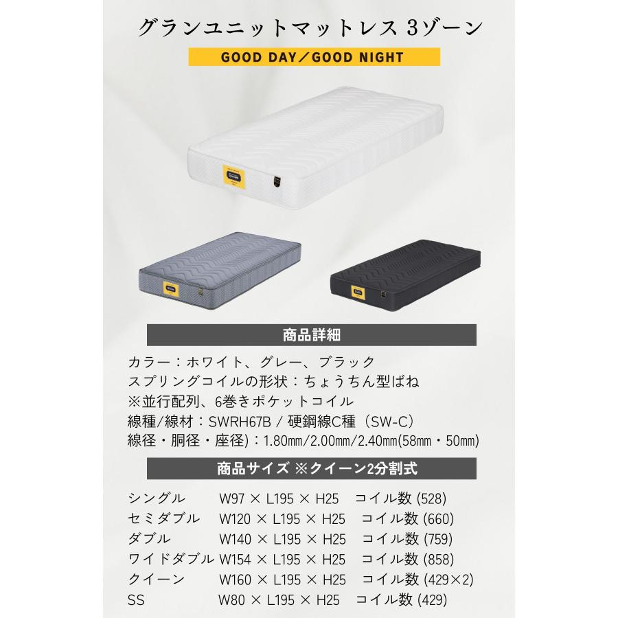 グランツ マットレス グランユニット 3ゾーン S SD D WD Q SS 防ダニ 抗菌 防臭 Grantz |  | 12