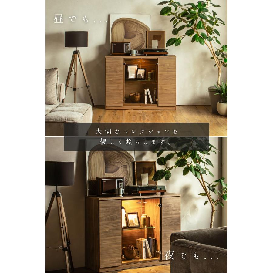 ガラスコレクションケース 強化ガラス 幅116/155 LED付き サイドボード コレクションボード 木目調 飾り棚 リビング収納 キャビネット 収納棚 ガラス扉 書斎収納 |  | 08