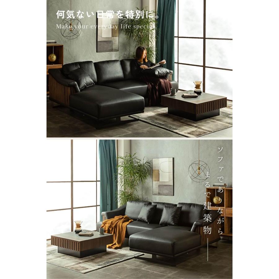 カウチソファ ソファ 木目調 格子 モダン スタイリッシュ レザー調 合皮 ブラック ホワイト 韓国風 シェーズロング L字ソファ |  | 18