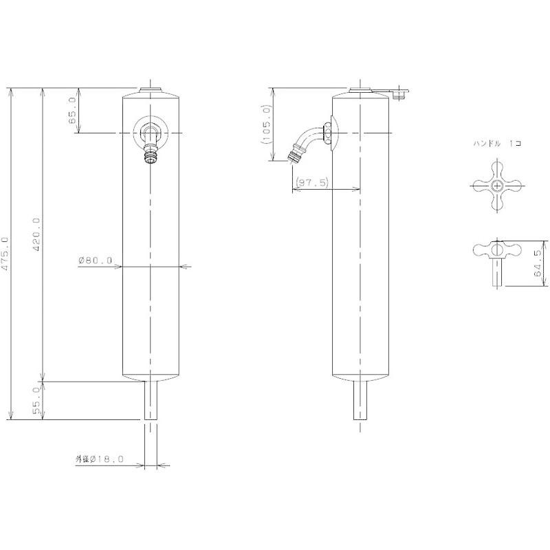カクダイ 共用ステンレス水栓柱 ショート型 624-082