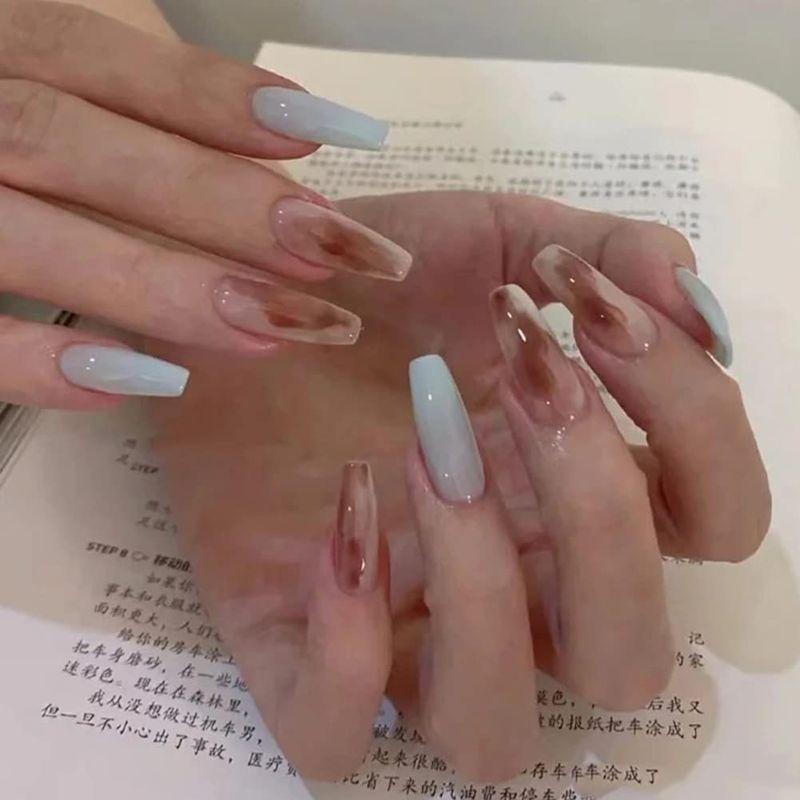 24pcs 長いネイル ぼかしタイプ 青 ぼかしタイプ バレエシューズの形 偽の爪 ファムビズ 通販 Yahoo ショッピング