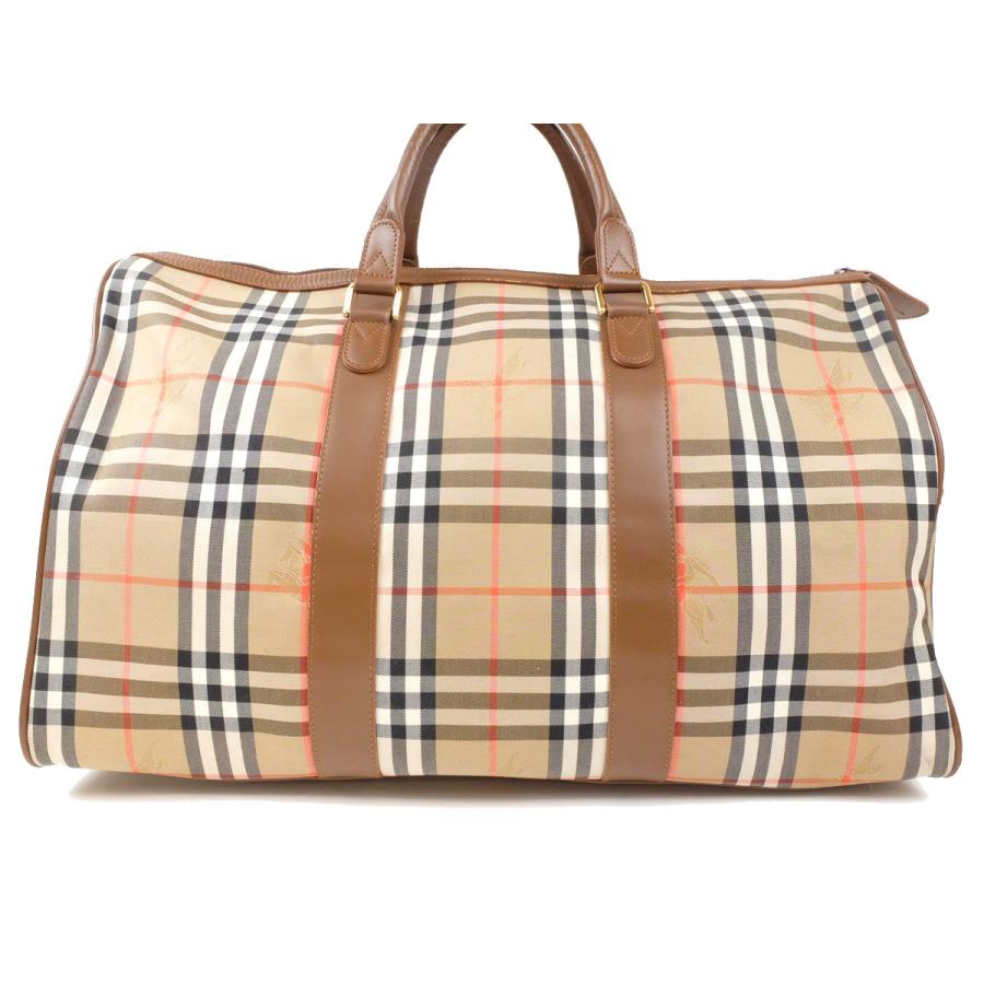 破格値下げ 綺麗 Burberry London バーバリーロンドン ノバチェック ロゴ ボストンバッグ キャンバス レザー ブラウン系 ボストンバッグ Panero Shop