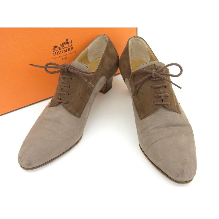 HERMES エルメス バイカラー レディース パンプス スエード グレー