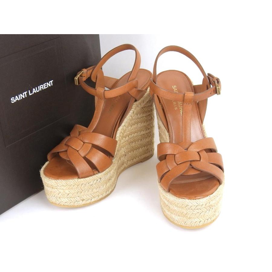 総合通販サイト 美品 Saint Laurent Paris サンローランパリ レディース ウエッジソールサンダル レザー ブラウン 茶 35 1 2 約22 5cm 高 画質 Study Mn