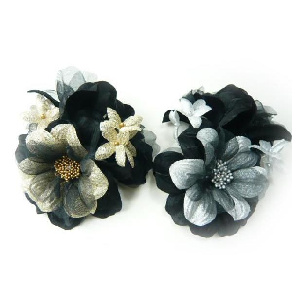 コサージュ＆ヘアクリップ2WAY 黒と金 黒と銀 使い回しがきく 造花