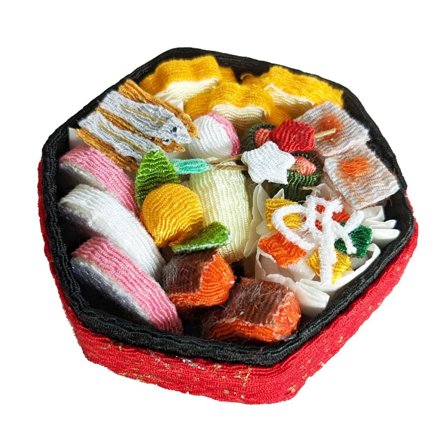 お正月飾り ちりめん細工 おせち 六角（1個） : てづくり 手芸