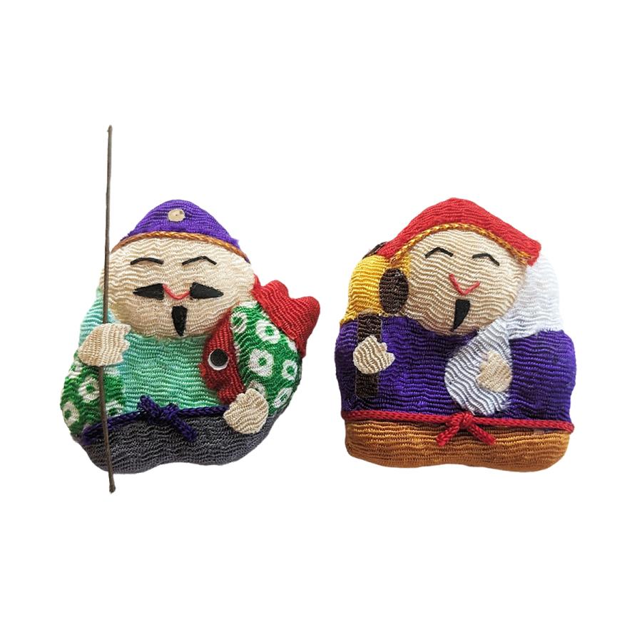 お正月飾り ちりめん細工 大黒天＆恵比寿 半立体（小） : てづくり