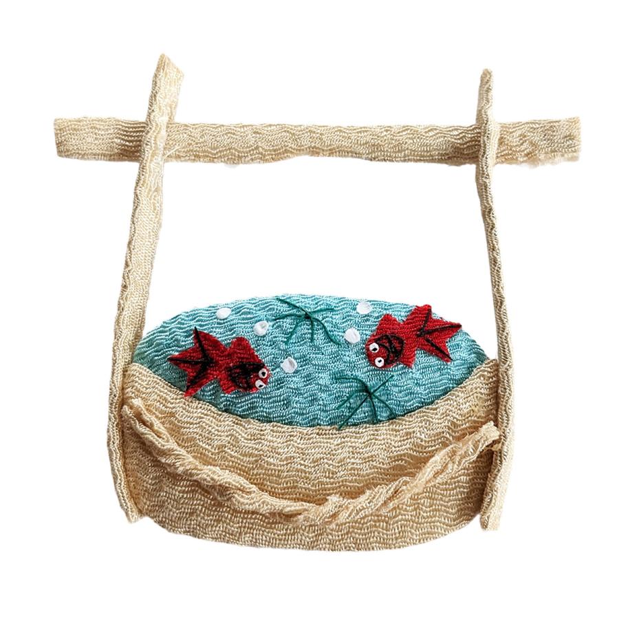 ちりめん細工 桶に入った金魚（平面） インテリアになる可愛い小物