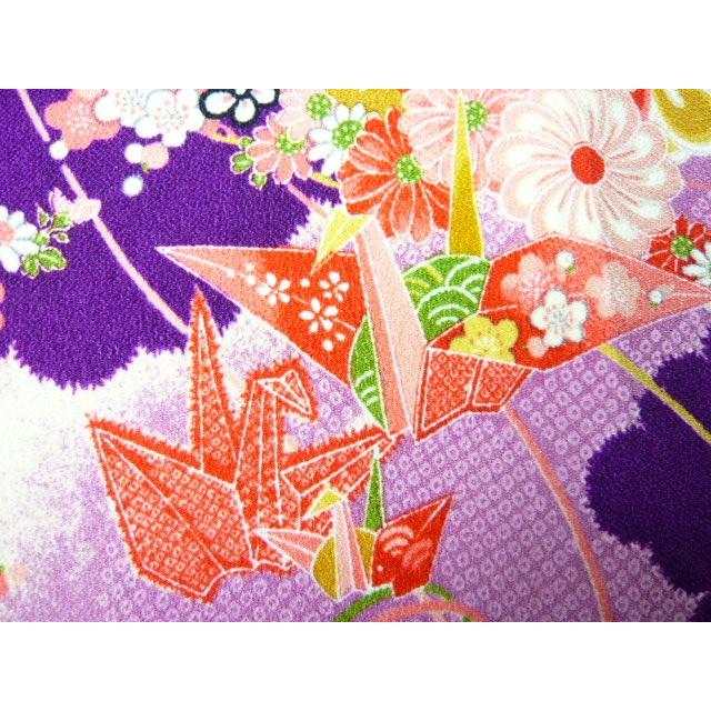 ちりめん 生地 一越 友禅 亀甲折鶴と鞠 紫紺(紫) HY05-B 10cm 髪飾りや