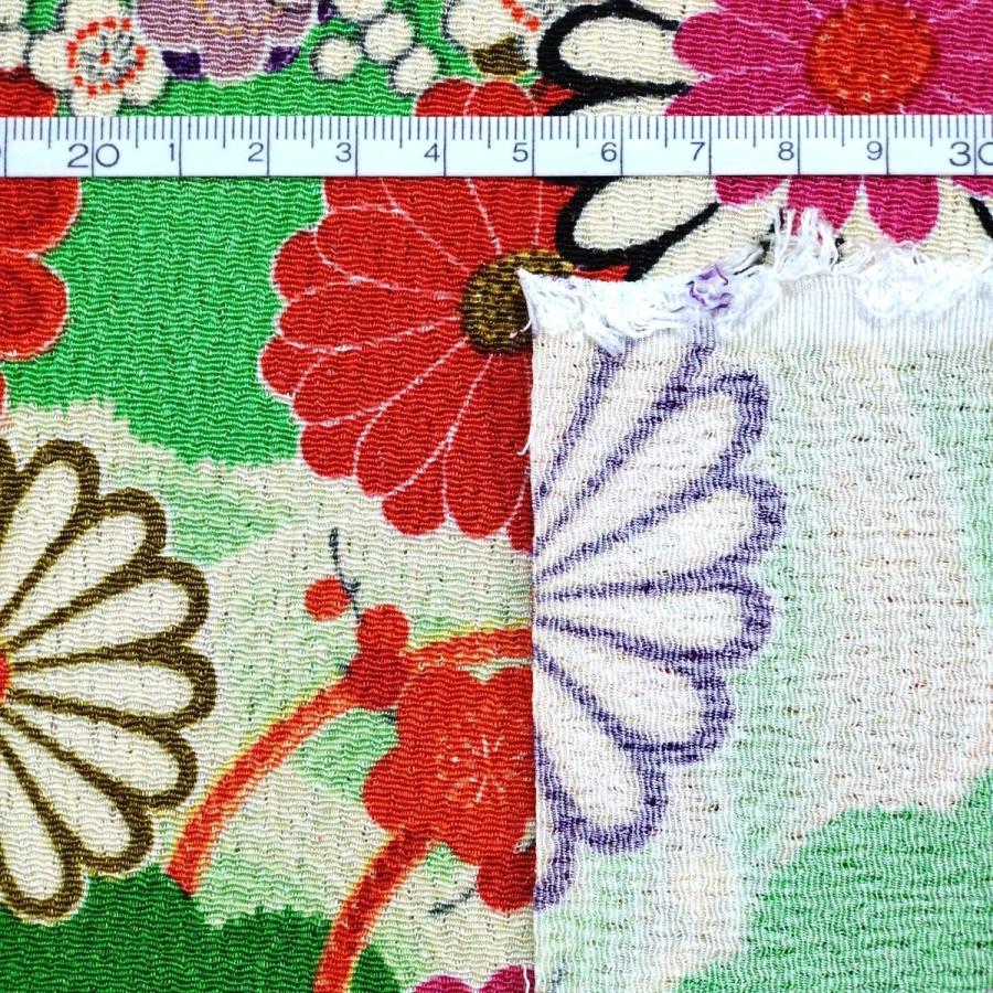 ちりめん 生地 友禅 大正ロマンの大柄な花柄 緑 YS04-03 10cm 髪