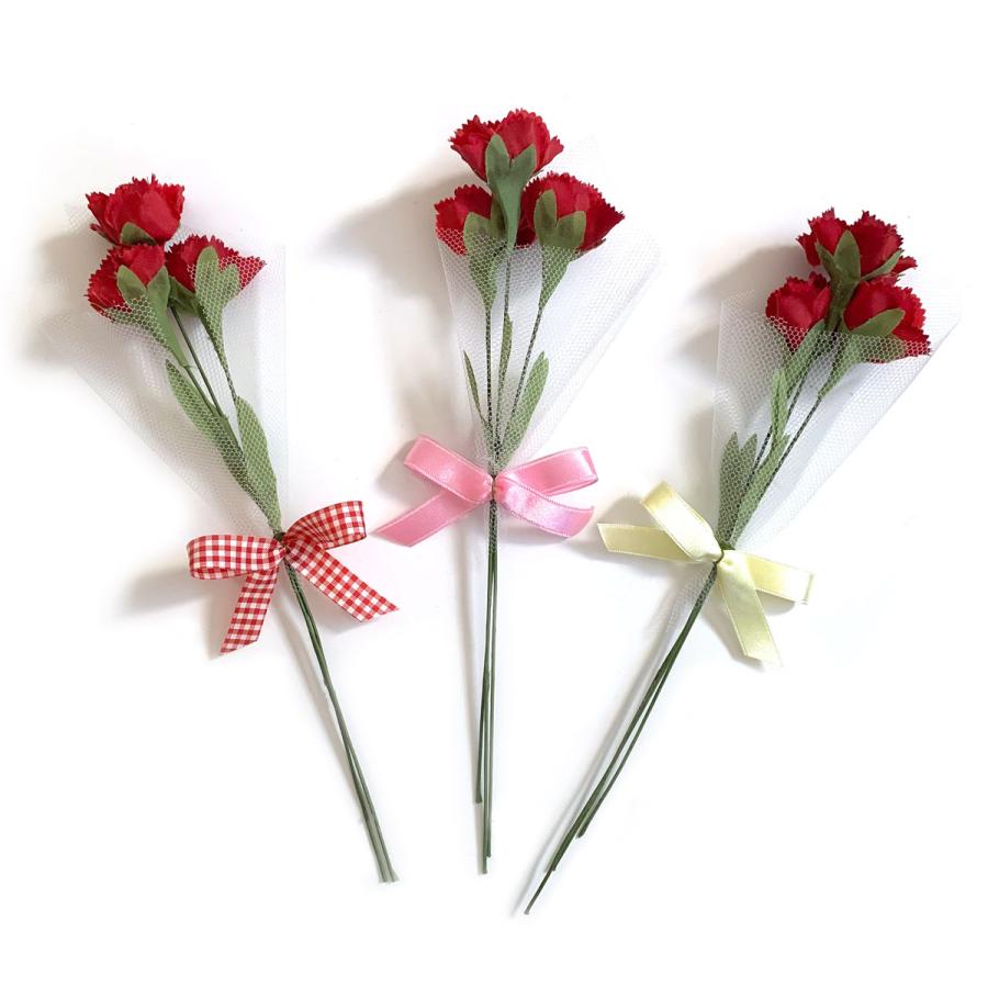 造花 カーネーション3輪 （リボン3種類） リーフチュール 「母の日