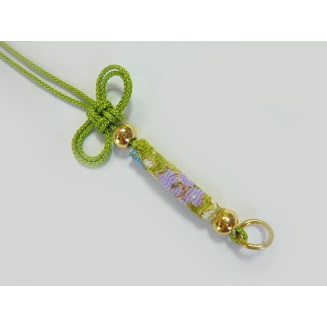 根付　ストラップ　柿 根付紐 ちりめん 丸カン付き めがね結び(二重叶結び)（1本）「野