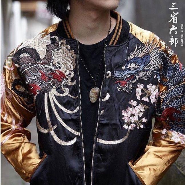 スカジャンメンズ 虎 龍 和柄 刺繍 日本 JAPAN サテン 大きい スカジャンメンズ 虎 龍 和柄 刺繍 日本 JAPAN サテン 大きい