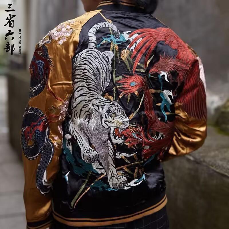 スカジャンメンズ 虎 龍 和柄 刺繍 日本 JAPAN サテン 大きい スカジャンメンズ 虎 龍 和柄 刺繍 日本 JAPAN サテン 大きい