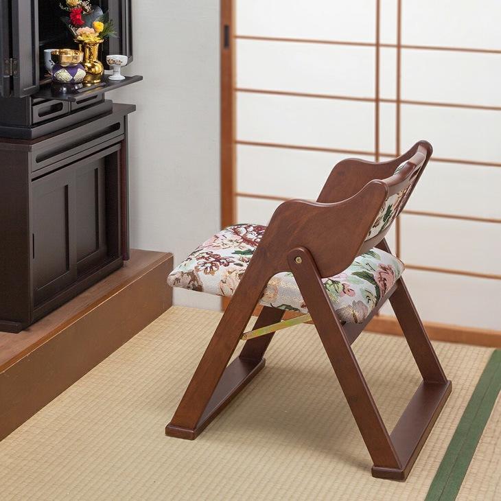 椅子・チェア 花柄 木製座椅子 和室用 折り畳み椅子 天然木 座椅