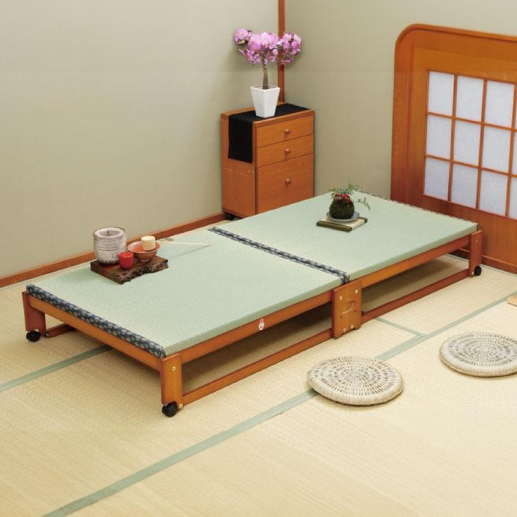 日本製 中居木工 らくらく折りたたみ式畳ベッド シングル : ファミリー