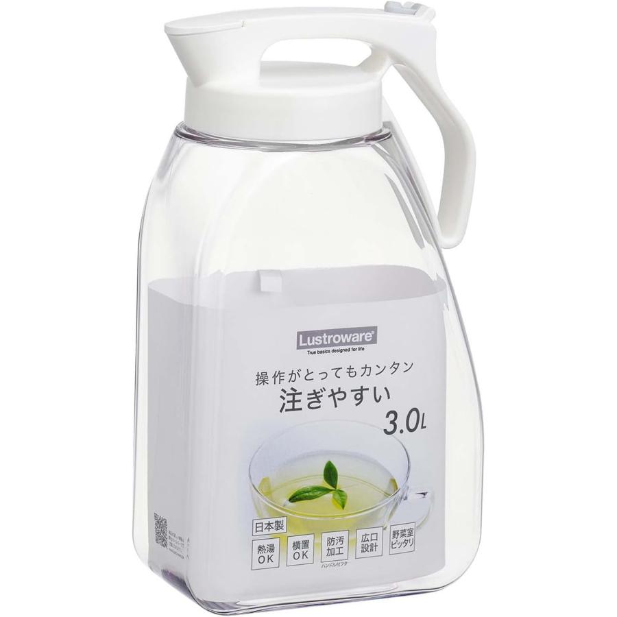 岩崎工業 ワンプッシュピッチャー 冷水筒 耐熱 縦横置き 3.0L ホワイト