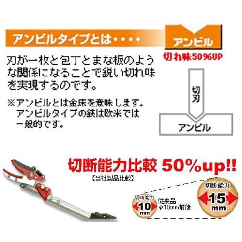 カマキ 伸縮高枝切鋏 かるのびサンダン アンビルタイプ6段階調整式 3m 
