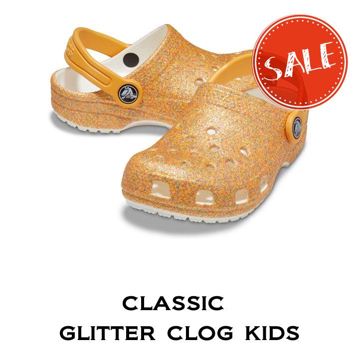 クロックス crocs【キッズ サンダル】Classic Glitter Clog Kids/クラシック グリッター クロッグ キッズ|オレンジシャーベットグリッター｜##