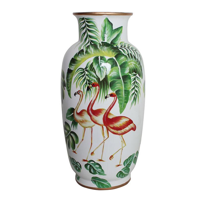 コントラストが美しい大型のフラワーベースフラミンゴ ベース 花瓶 陶器  大型　6758373