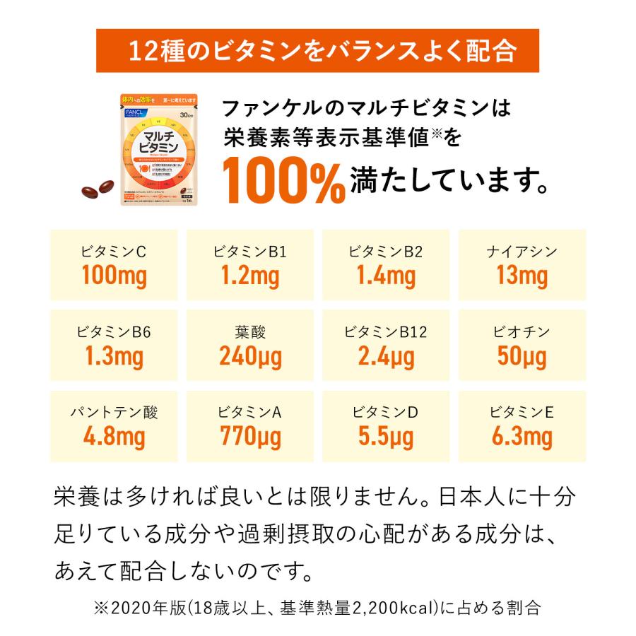 マルチビタミン 栄養機能食品 180日分 サプリメント サプリ ビタミンc ビタミンe ビタミンb ファンケル FANCL 公式 | FANCL | 09