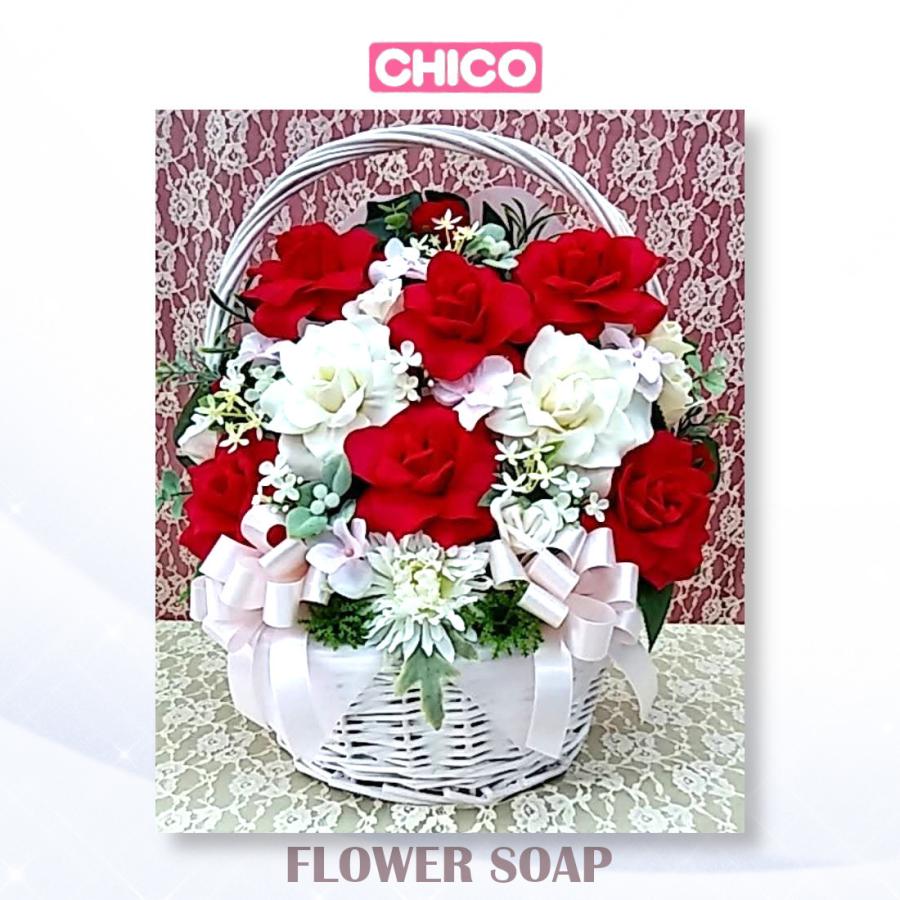 手作り　フラワーソープ 色味:レッド 石けんのお花　造花　アレンジメント　贈り物　お祝い　 item no.chico9-0107
