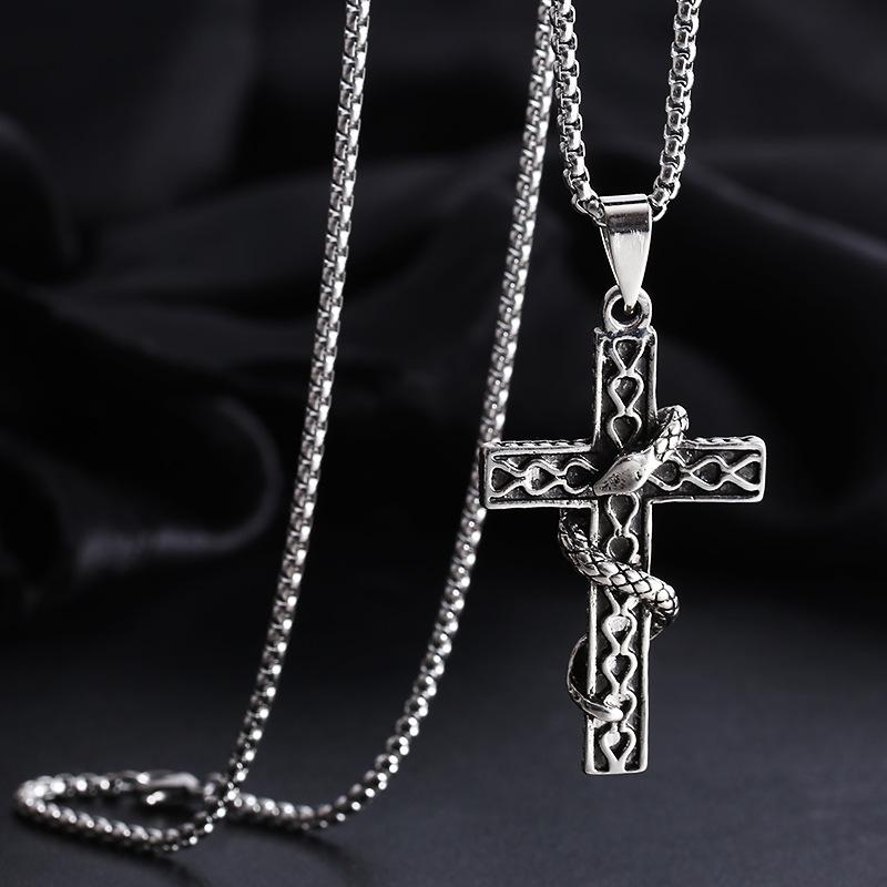 限定品 ネックレス クロス 十字 十字架 ユニセックス レディース メンズ シルバー ペンダント おしゃれ 蛇 ヘビ チャーム 装飾 