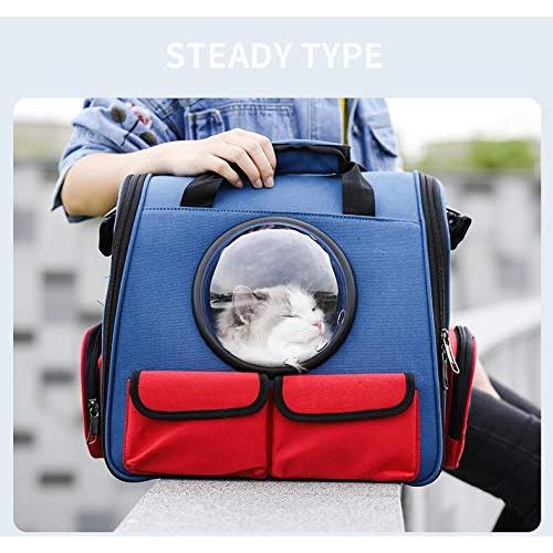 ペットキャリーバッグ リュック 宇宙船 カプセル型 広々空間 猫 軽量 小型犬用 ドライブ キャンピング 旅行 通院 災害避難用 耐荷重7kg (ブルー) （L）_8