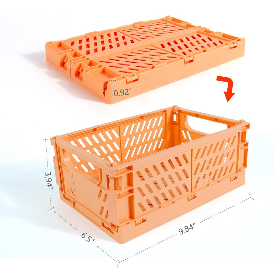 収納バスケット プラスチック 棚 ホーム キッチン 収納箱 オーガナイザー 積み重ね 折りたたみ式 収納バスケット 教室/寝室/バスルーム オレンジ_2