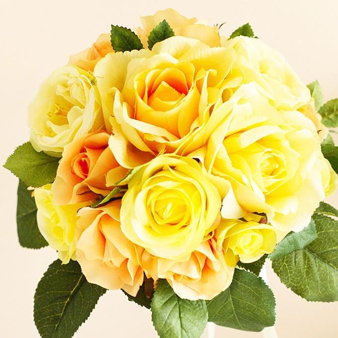 絶対一番安い ブーケ 結婚式 手作り 造花 ハッピーブーケ バラ 黄色 オレンジ ブートニア ウェディング 花束 フラワーアレンジメント アーティフィシャルフラワー New限定品 Alburhan In