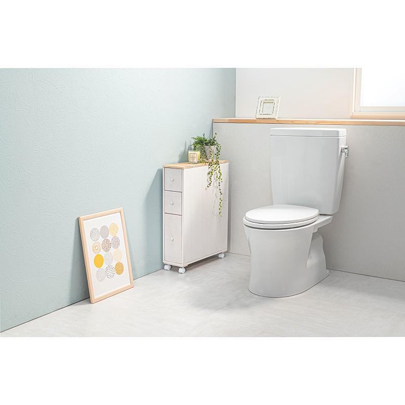 トイレラック スリム 約 幅16 奥行50 完成品 白 引出し キャスター 省