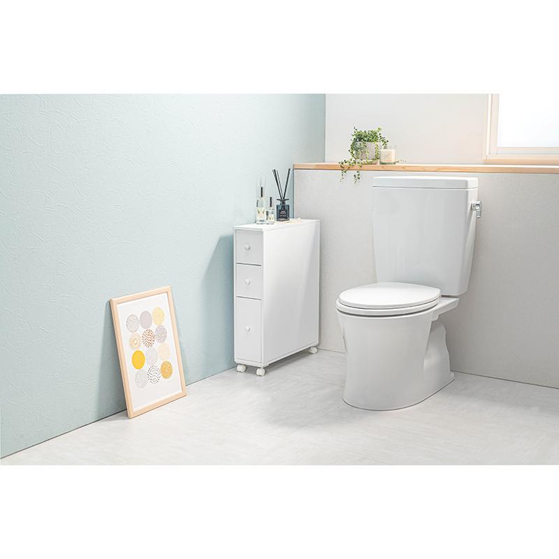 トイレラック スリム 約 幅16 奥行50 完成品 白 引出し キャスター 省