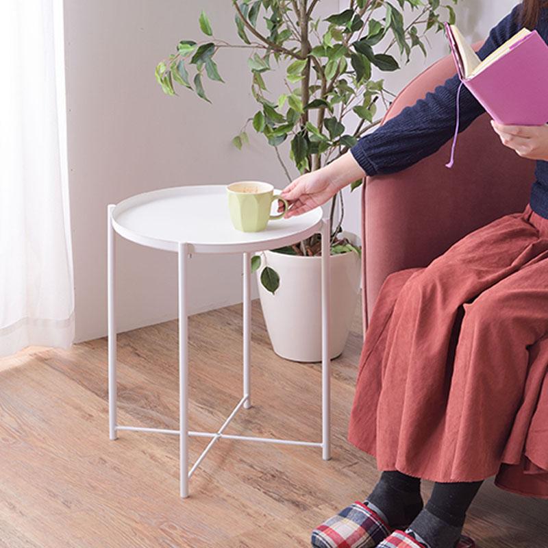 サイドテーブル 丸型 おしゃれ スチール トレー 天板取り外し可能