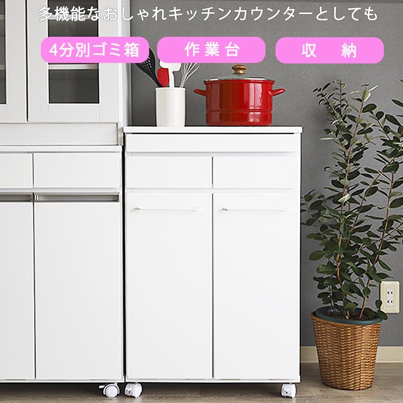 キッチンカウンター ゴミ箱 収納 完成品 2分別 ダストボックス 19L 2個 ふた付きペール 鏡面 キャスター おしゃれ スライド棚 引出し 背面化粧 母の日 爆買_4