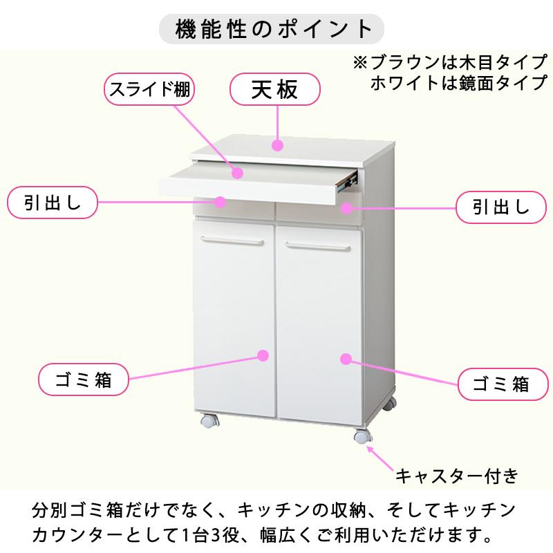 キッチンカウンター ゴミ箱 収納 完成品 2分別 ダストボックス 19L 2個 ふた付きペール 鏡面 キャスター おしゃれ スライド棚 引出し 背面化粧 母の日 爆買_5