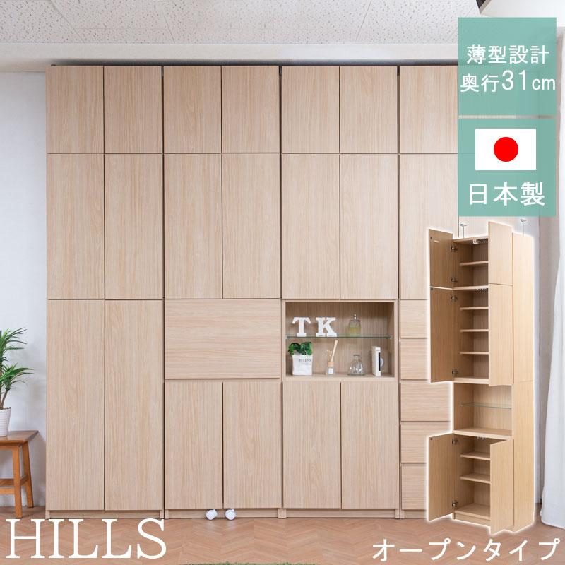 薄型 壁面収納 オープンガラス棚タイプ 日本製 完成品 システム収納