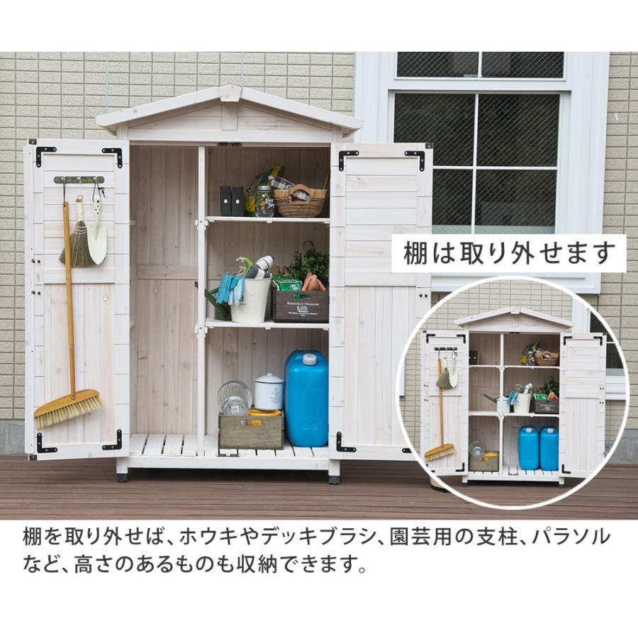 No74　 まりも 三角お屋根のWELCOME MY GARDEN 5段棚 収納庫 屋外 大型 木製 観音扉 倉庫 カントリー 天然木 庭 物置 小屋