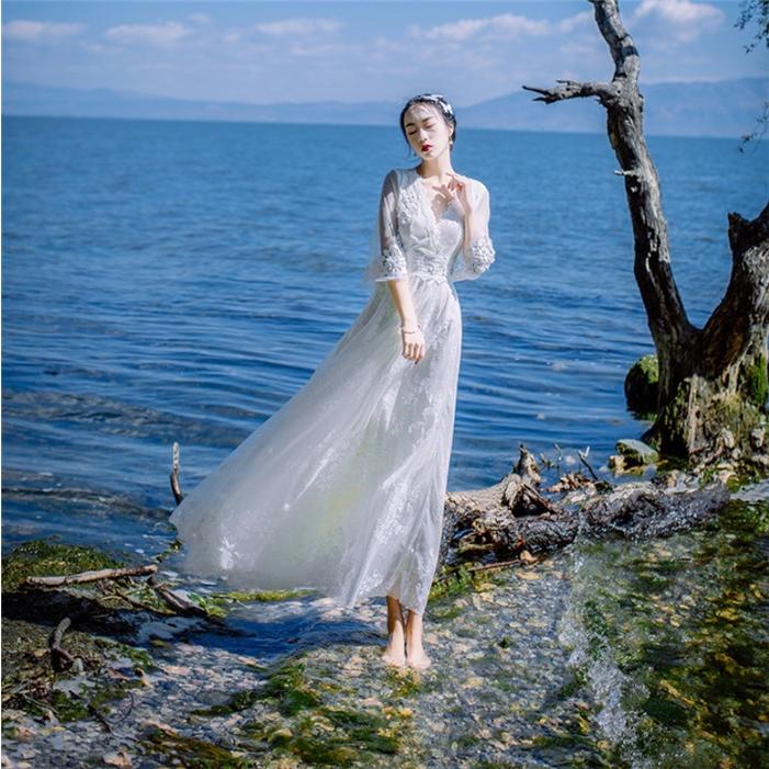 ワンピース 白ワンピース マキシワンピース レースワンピース ロングワンピ S M L ホワイト ロング丈 旅行 海デート リゾート 二次会 パーティー Hbstq2419feb001 松田商事 通販 Yahoo ショッピング