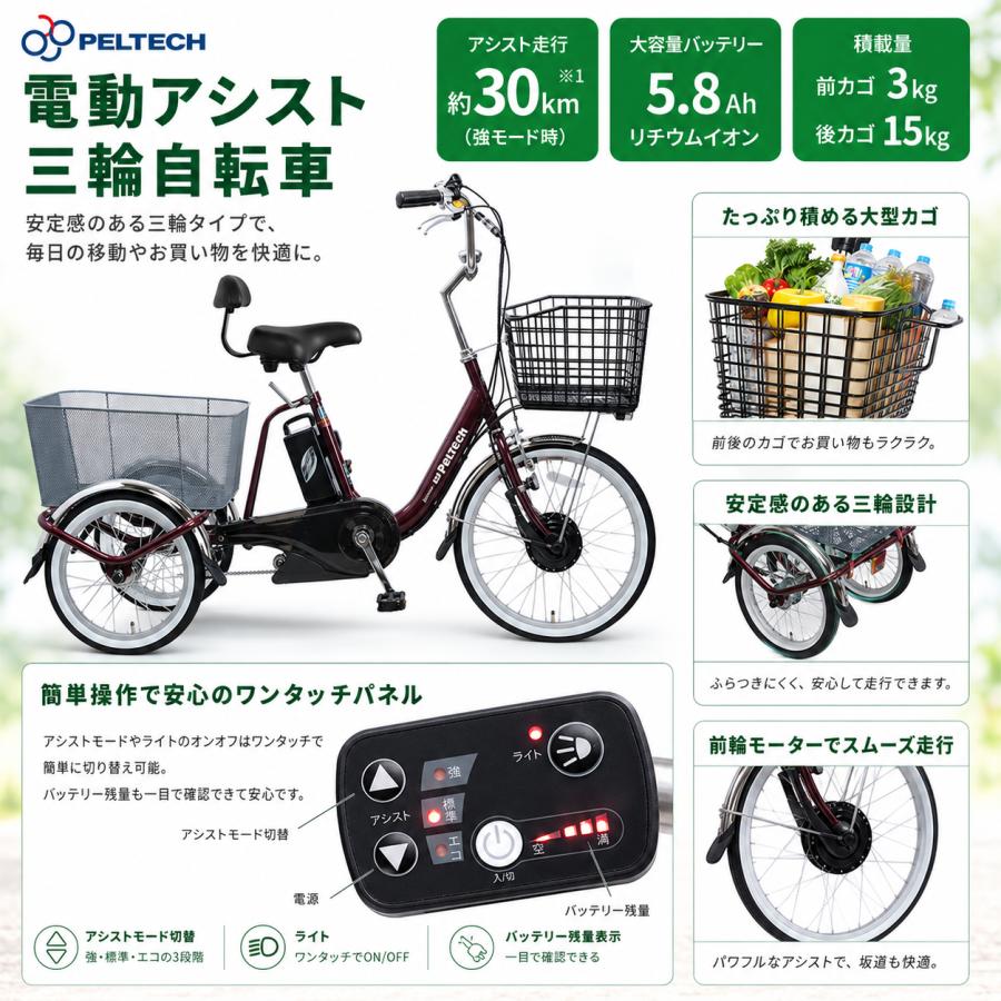 PELTECH（ペルテック） 防犯登録付き またぎの高さが29.5cmと低い 電動