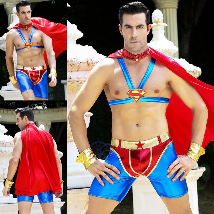 メンズコスプレ メンズコスチューム メンズ コスプレ衣装 セクシーコスチューム 仮装 スーパーマン ヒーロー アニメ メタリック 4点セット ハロウィン衣装 憧れの