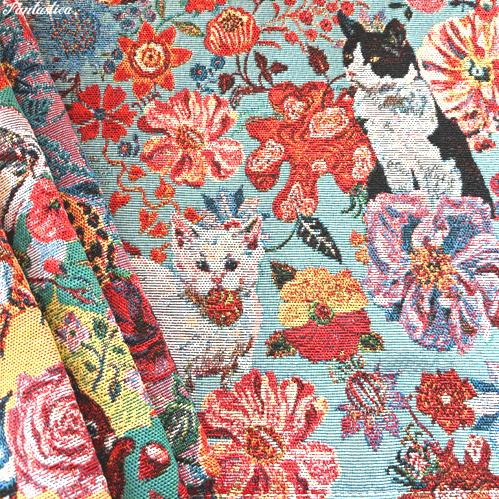 新品ナタリーレテ　ゴブラン　ランチョンマット　キャット＆フラワー　猫　ねこ　ネコ Nathalie Lete（ナタリーレテ） ランチョンマット キャット＆フラワー