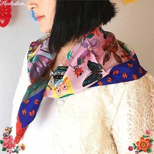 “Nathalie lete”スカーフ Nathalie Lete（ナタリーレテ） ミドル・シルクスカーフ フクロウ 78cm