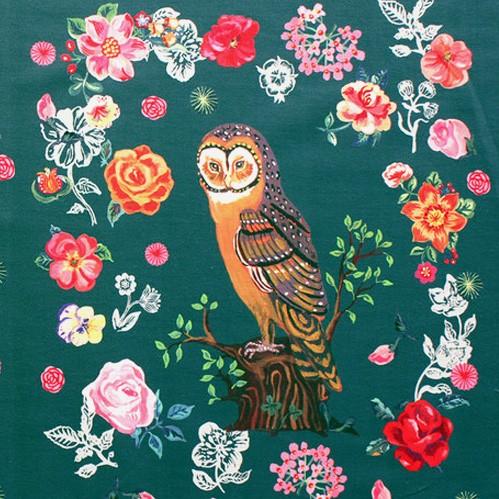 ナタリー・レテ オックス生地 フクロウのパネル柄生地 オウル ディープ
