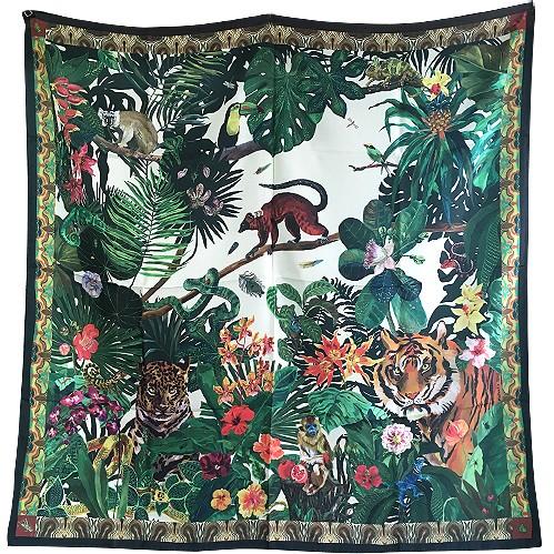 ナタリー・レテ ラージ・シルクスカーフ ジャングル ホワイト 98cm