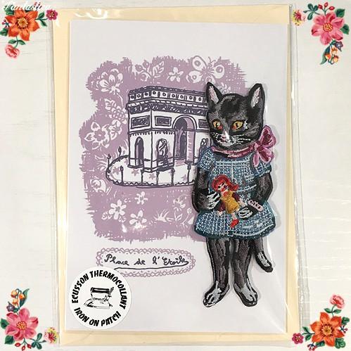 ナタリー・レテ ビッグ・アップリケ ミッツィ 黒猫・ミッツィの刺繍